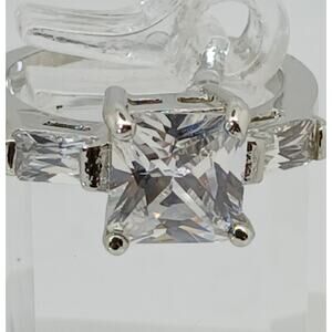 3.5 CT Vintage Princess Cut CZ Engagement Ring Silver Tone White Gold GP Size 10